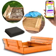 Place zabaw - MOCNA DUŻA PIASKOWNICA DREWNIANA IMPREGNOWANA DLA DZIECI Zamykana 120 cm PREMIUM PREZENT DLA DZIECKA + EBOOK - miniaturka - grafika 1
