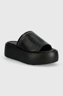 Calvin Klein klapki skórzane FLATFORM SLIDE LTH damskie kolor czarny na platformie HW0HW01943 - Klapki i japonki damskie - miniaturka - grafika 1