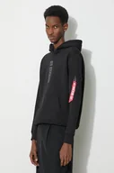 Bluzy męskie - Alpha Industries bluza PP Hoody męska kolor czarny z kapturem z nadrukiem 146338 - miniaturka - grafika 1