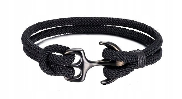 Nowa, męska bransoleta kotwica - survivalowy styl, długość 19 cm, czarna