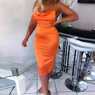 Sukienki - Sukienka midi - Pomarańczowy S - miniaturka - grafika 1