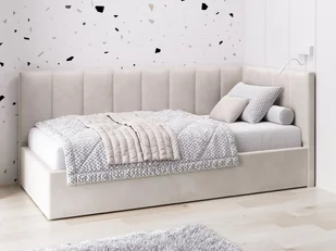 Tapczan jednoosobowy tapicerowany 90x200 z pojemnikiem ze stelażem beżowy Velvet Tom - Łóżka dla dzieci i młodzieży Tapczan jednoosobowy tapicerowany 90x200 z pojemnikiem ze stelażem beżowy Velvet Tom - Łóżka dla dzieci i młodzieży - miniaturka - grafika 1