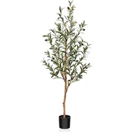 Sztuczne drzewka - OAKRED Sztuczne drzewo oliwne, 120 cm wysokie sztuczne jedwabne rośliny z naturalnym pniem drewna, sztuczne drzewko doniczkowe, do dekoracji domu, biura, na ganek, zestaw 1 szt - miniaturka - grafika 1