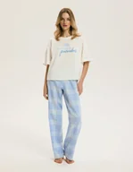 Piżamy damskie - Piżama damska Lazy Bloovii kremowy, jasny niebieski XL - miniaturka - grafika 1