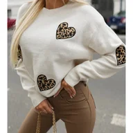 Swetry damskie - TEMU Elegancki Zimowy Sweter Damski z Leopard Print (lub Jednokolorowy) – Luksusowy Pulower z Okrągłym Dekoltem, Ręcznie Prany, Dopasowany Kurtka w - miniaturka - grafika 1