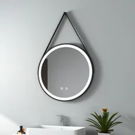 Lustra - EMKE Lustro łazienkowe LED okrągłe o średnicy 60 cm Lustro łazienkowe LED z oświetleniem zimna biel podświetlane lustro ścienne z powłoką przeciwmgielną i włącznikiem dotykowym IP44 energooszczędne (czarny design) - miniaturka - grafika 1