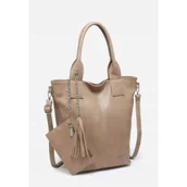 Torebki damskie - Modna Stylowa Torebka Damska LUIGISANTO Beżowa Shopper Chwost - miniaturka - grafika 1