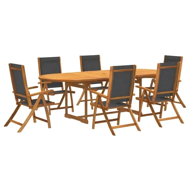Zestaw mebli ogrodowych Akacja Lite (160-240x100 cm) - czarne krzesła