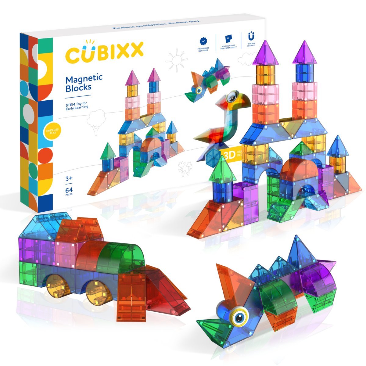 CUBIXX klocki magnetyczne, kwadraty - 64 elementy
