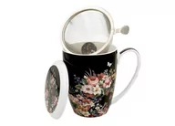 Kubki - Duo VINTAGE FLOWERS BLACK KUBEK Z ZAPARZACZEM 380 ML PORCELANA 5902693922858 - miniaturka - grafika 1