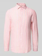 Koszule męskie - Koszula jeansowa o kroju slim fit z mieszanki lnu z kołnierzykiem typu kent - miniaturka - grafika 1