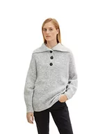 Swetry damskie - TOM TAILOR Damski Sweter z dzianiny oversized Troyer 1034056, 30282 - Concrete Grey Melange, S - miniaturka - grafika 1