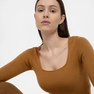 Koszulki sportowe damskie - Damski longsleeve crop-top 4F 4FAW22TLONF092 - brązowy - miniaturka - grafika 1