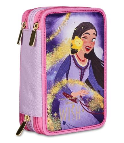 Seven Piórnik szkolny Disney, 3 przegródki, WISH STRONG HEART, BRIGHT SPIRIT, wielokolorowy - pojemnik na długopisy z wieloma przegródkami z ołówkami, długopisami i kolorami, Wielokolorowy, Taglia
