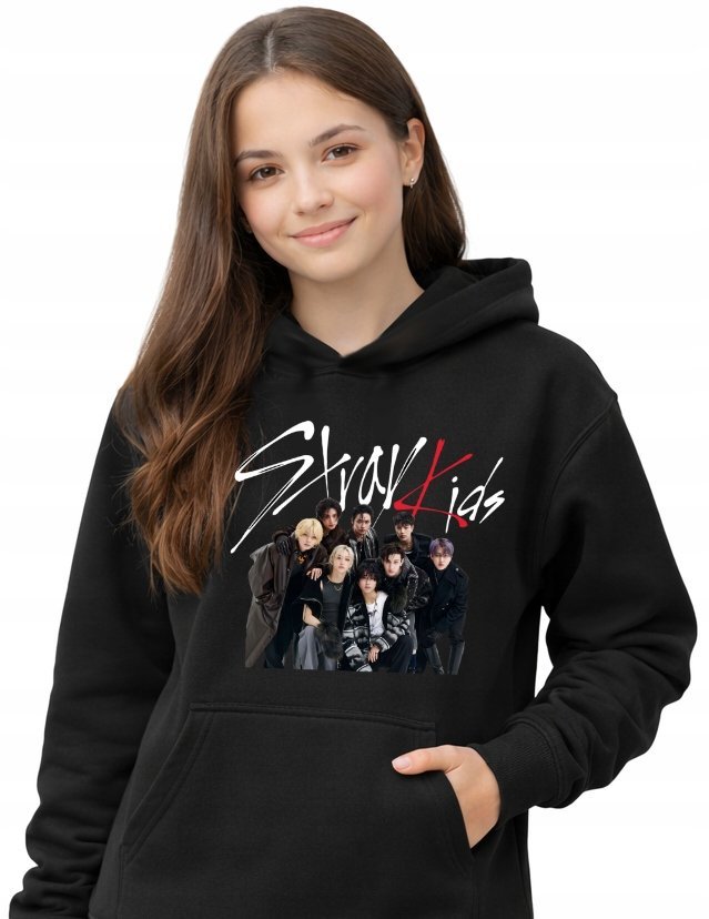 STRAY KIDS K-POP BLUZA Z KAPTUREM CIEPŁA L CZARNY