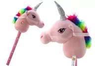 Zabawki interaktywne dla dzieci - Pluszowa Głowa Jednorożca Na Kiju Hobby Horse Jednorożec Różowy - miniaturka - grafika 1