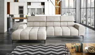 Narożnik tapicerowany w kształcie litery L lewy Narożnik z funkcją spania Sofa z funkcją spania Mała 3-osobowa Regulowane zagłówki i siedzisko Tkanina: SALVADOR 177x270x99 cm Beżowo-kremowy - Narożniki - miniaturka - grafika 1