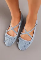 Baleriny - Niebieskie Balerinki z Kokardką i Sprzączkami Yrisa - miniaturka - grafika 1