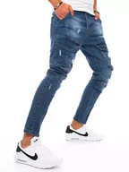 Spodnie męskie - Spodnie męskie jeansowe typu bojówki niebieskie Dstreet UX3293 - miniaturka - grafika 1