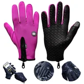 Rękawiczki rowerowe - RĘKAWICZKI ROWEROWE ZIMOWE XL MĘSKIE DAMSKIE RÓŻOWE DOTYK CIEPŁE MESZEK - miniaturka - grafika 1