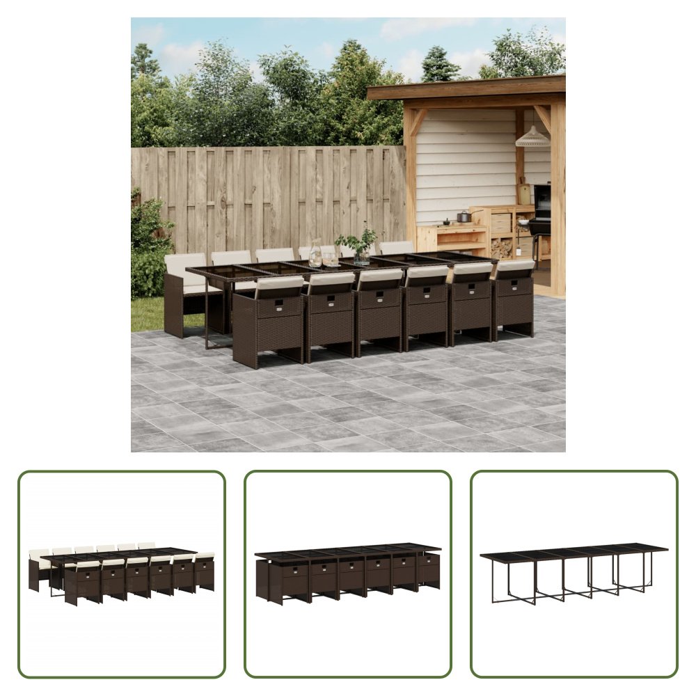The Living Store 13-częściowy ogrodowy zestaw jadalniany z poduszkami z brązowego polirattanu