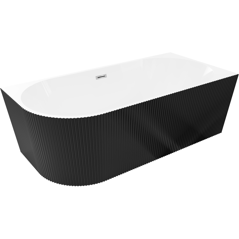 Mexen Silo wanna wolnostojąca narożna prawa ryflowana 150 x 75 cm, biała/czarna, przelew chrom - 52891507575P-01