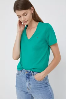 Koszulki sportowe damskie - Tommy Hilfiger t-shirt bawełniany kolor zielony - grafika 1