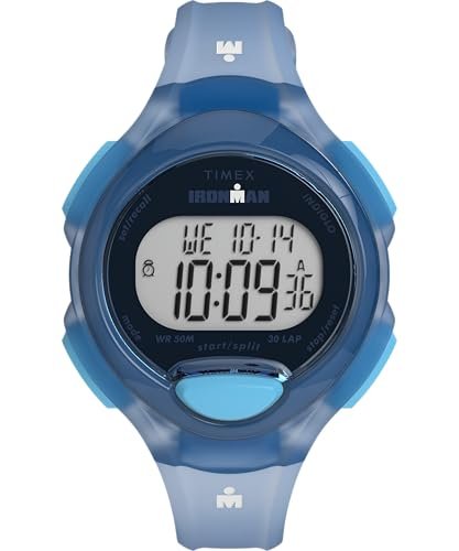 Timex Zegarek Damski Ironman 34 mm, Niebieski Skórzany Pasek, Tarcza z Masy Perłowej, Złota Obudowa Tw5M65800