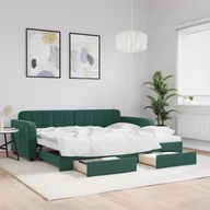 Sofy i kanapy - vidaXL Sofa rozsuwana z szufladami, ciemnozielona, 90x200 cm, aksamit - miniaturka - grafika 1