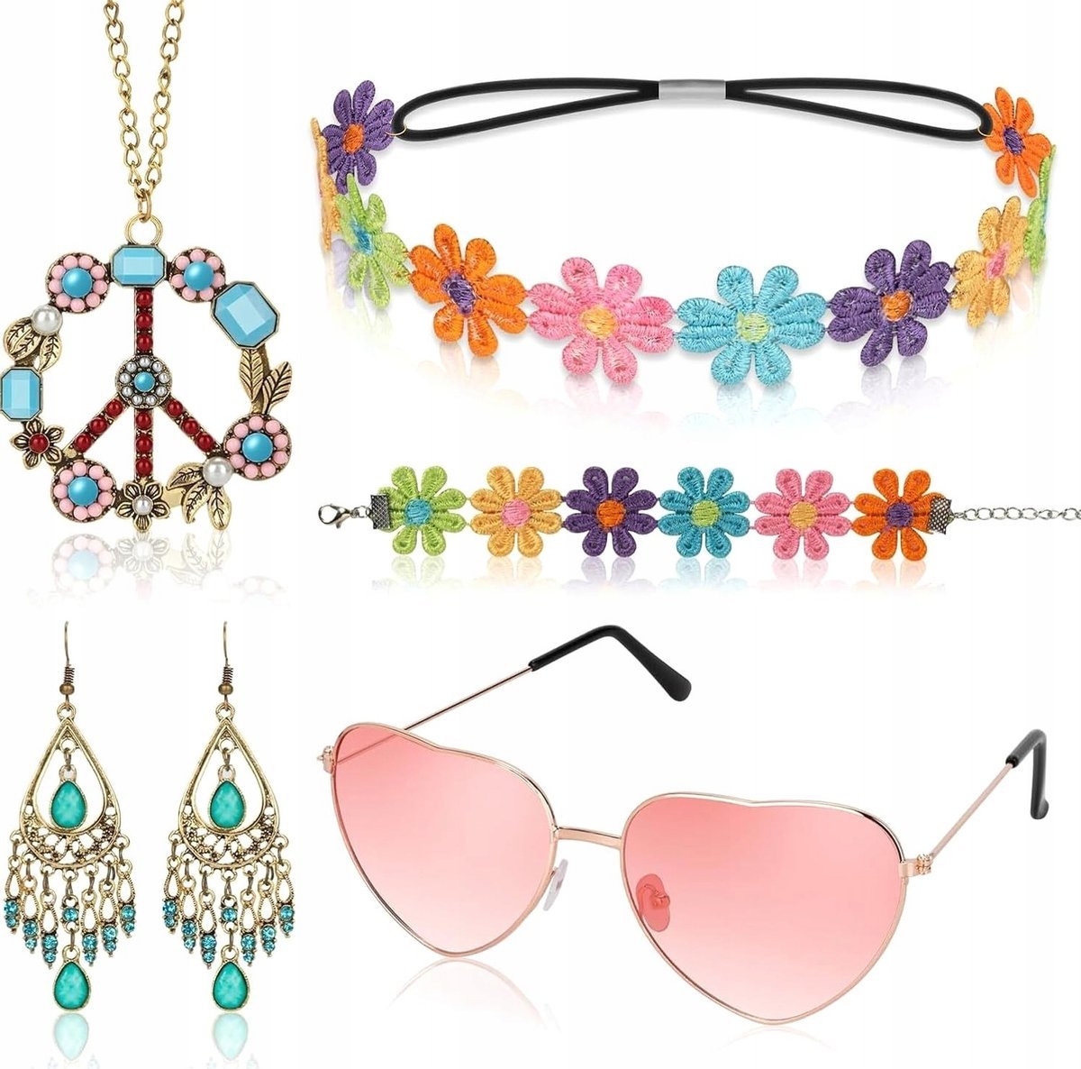 BIŻUTERII ZESTAW 5SZT RETRO HIPPIE BOHO DLA KOBIET DZIEWCZĄT MODNY STYL
