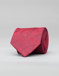 Krawaty i muchy męskie - krawat classico czerwony paisley 0025 - grafika 1