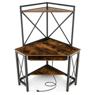 Biurka - Biurko narożne z wysuwaną szufladą brązowe - miniaturka - grafika 1