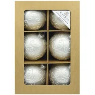 Bombki - Bombka szklana dekorowana 8 cm 6 sztuk biały - miniaturka - grafika 1