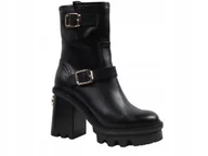 Botki damskie - Czarne botki damskie Carinii B9754_-E50 skóra modne eleganckie r.37 - miniaturka - grafika 1