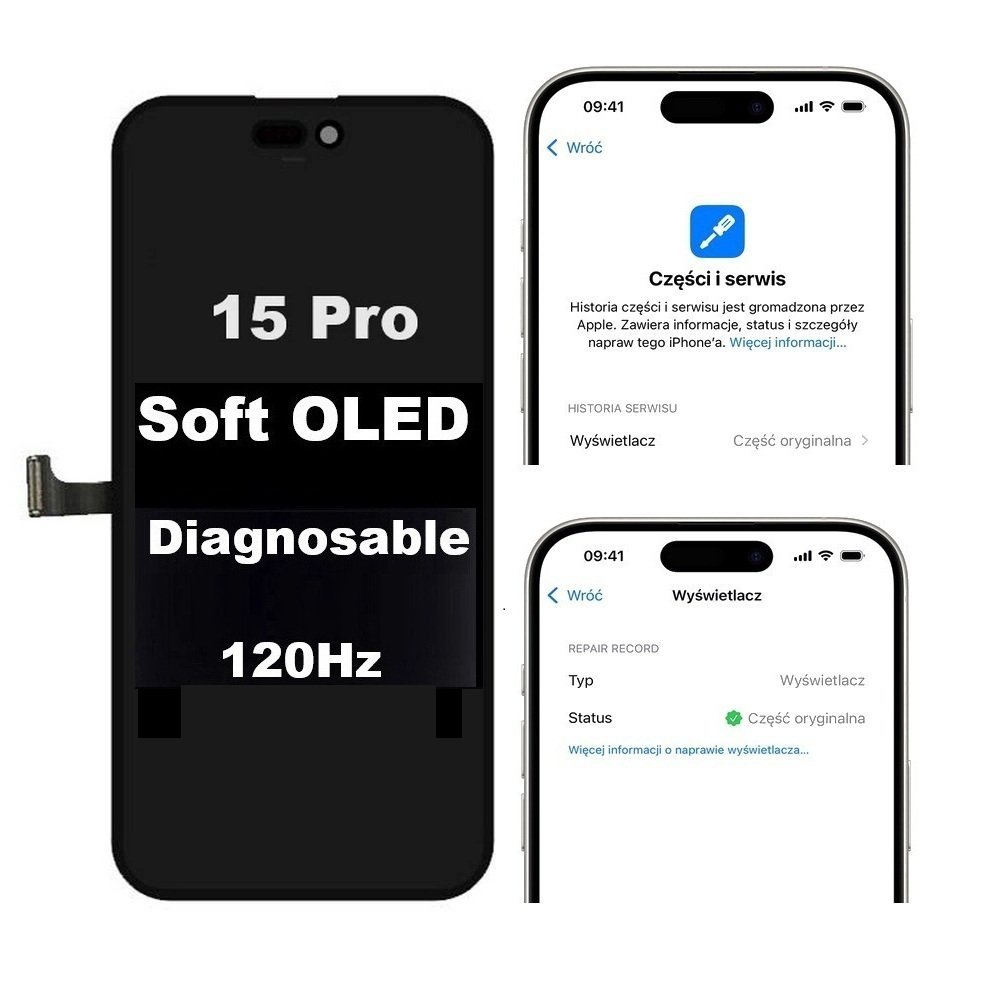 Wyświetlacz LCD Diagnosable ekran dotyk digitizer programowalny z możliwością przypisania jako oryginał do Apple iPhone 15 Pro (Soft OLED 120Hz)