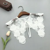 Koszule damskie - BIALY KOLNIERZYK haftowany elegancki wiązany modny dodatek do ubrań - miniaturka - grafika 1