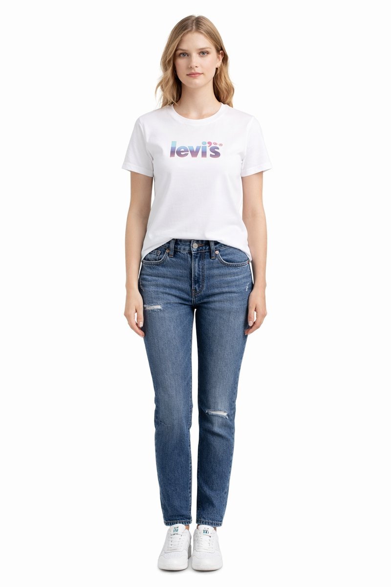 LEVIS BIAŁY T-SHIRT Z BAWEŁNY Z NIEDOKŁADNYM NADRUKIEM LOGO S 1I4A
