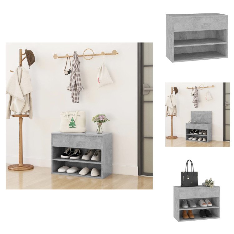 vidaXL Ławka na buty betonowa szara 60x30x45 cm materiał drewnopochodny - Stojaki i szafki na buty