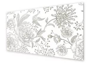 Panel kuchenny HOMEPRINT Biało czarny wzór kwiatów 100x50 cm - Dekoracje domu - miniaturka - grafika 1