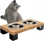 Miski dla kotów - DREWNIANY BUFET MISKI NA STOJAKU DLA KOTA PSA PODSTAWKA + miski 2x450ml - miniaturka - grafika 1