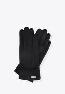 Rękawiczki - Damskie rękawiczki z ozdobnym rzemykiem czarne - miniaturka - grafika 1