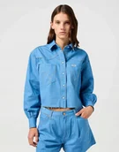 Koszule damskie - WRANGLER CUT OFF SHIRT COTTON CANDY BLUE 112362980 M - Wrangler - miniaturka - grafika 1
