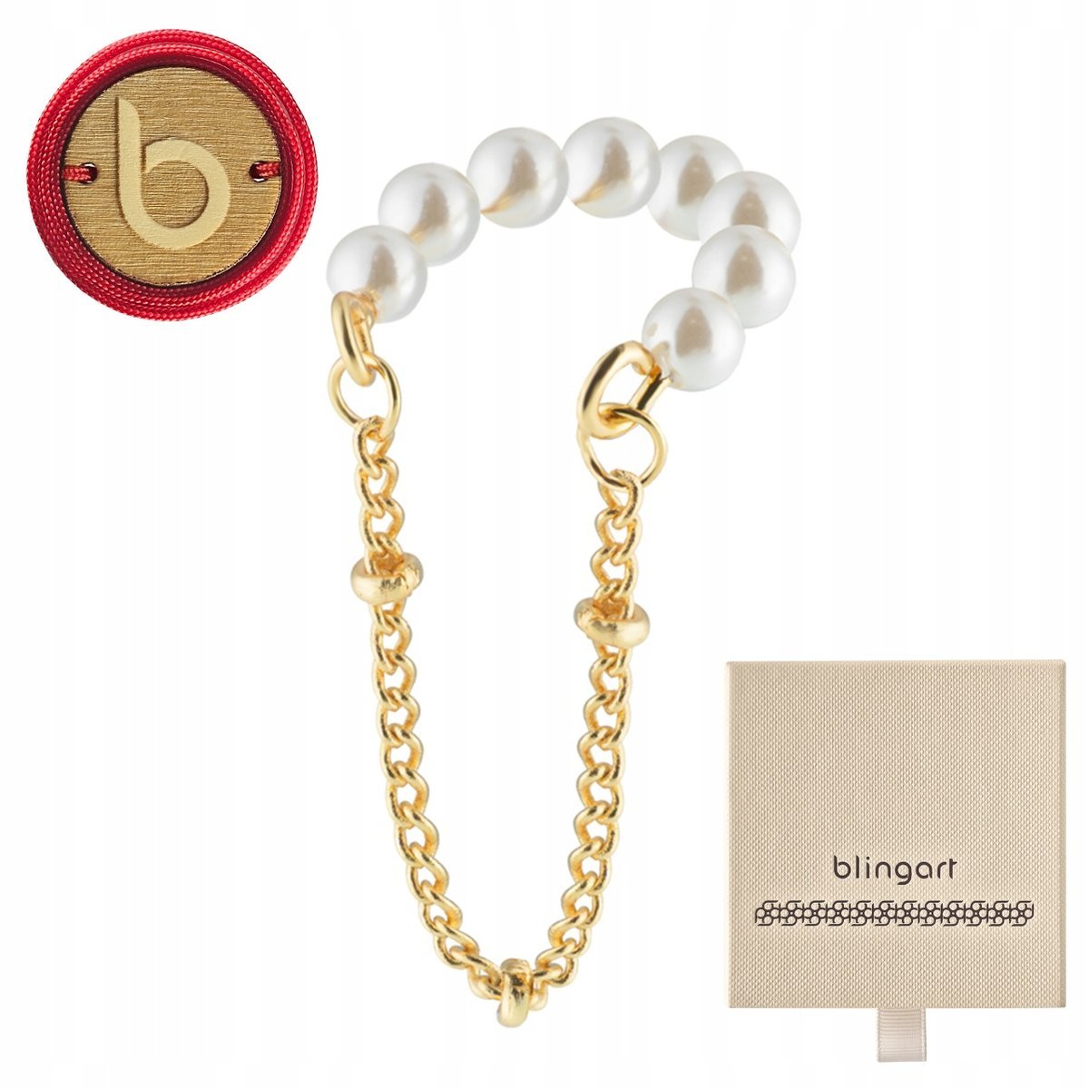 Nausznica damska kolczyk posrebrzana PEREŁKI łańcuszek koraliki BLINGART