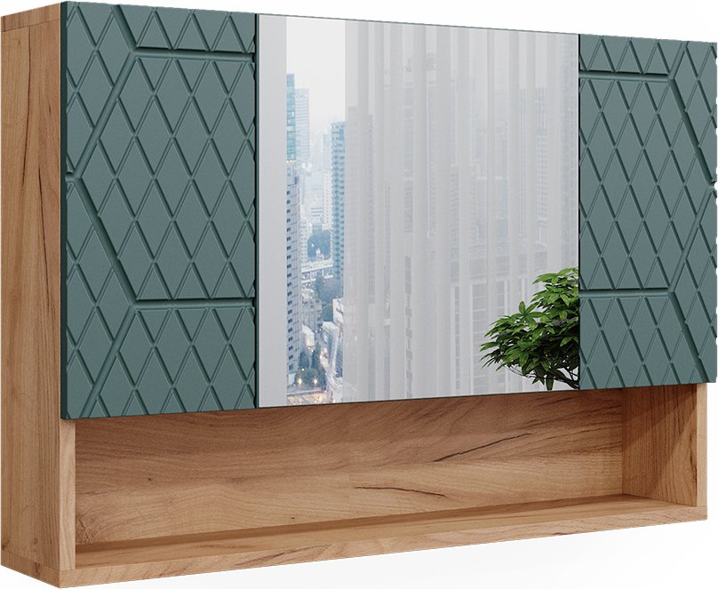 Vicco Szafka łazienkowa z lustrem Irma, 80.1 x 55 cm, Złoty dąb energetyczny/Zielony