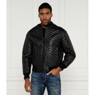 Emporio Armani Skórzana kurtka bomber Loose fit z dodatkiem wełny - Kurtki męskie - miniaturka - grafika 1