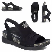 Sandały damskie - Sandały Damskie Sportowe na koturnie 37 RIEKER Wsuwane Eleganckie SKÓRA - miniaturka - grafika 1