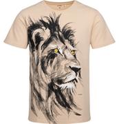 Koszulki męskie - Męski t-shirt z krótkim rękawem, z lwem, jasnobeżowy - miniaturka - grafika 1