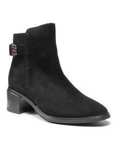 Botki damskie - Tommy Hilfiger Botki Hardware Th Mid Heel Boot FW0FW06011 Czarny - grafika 1