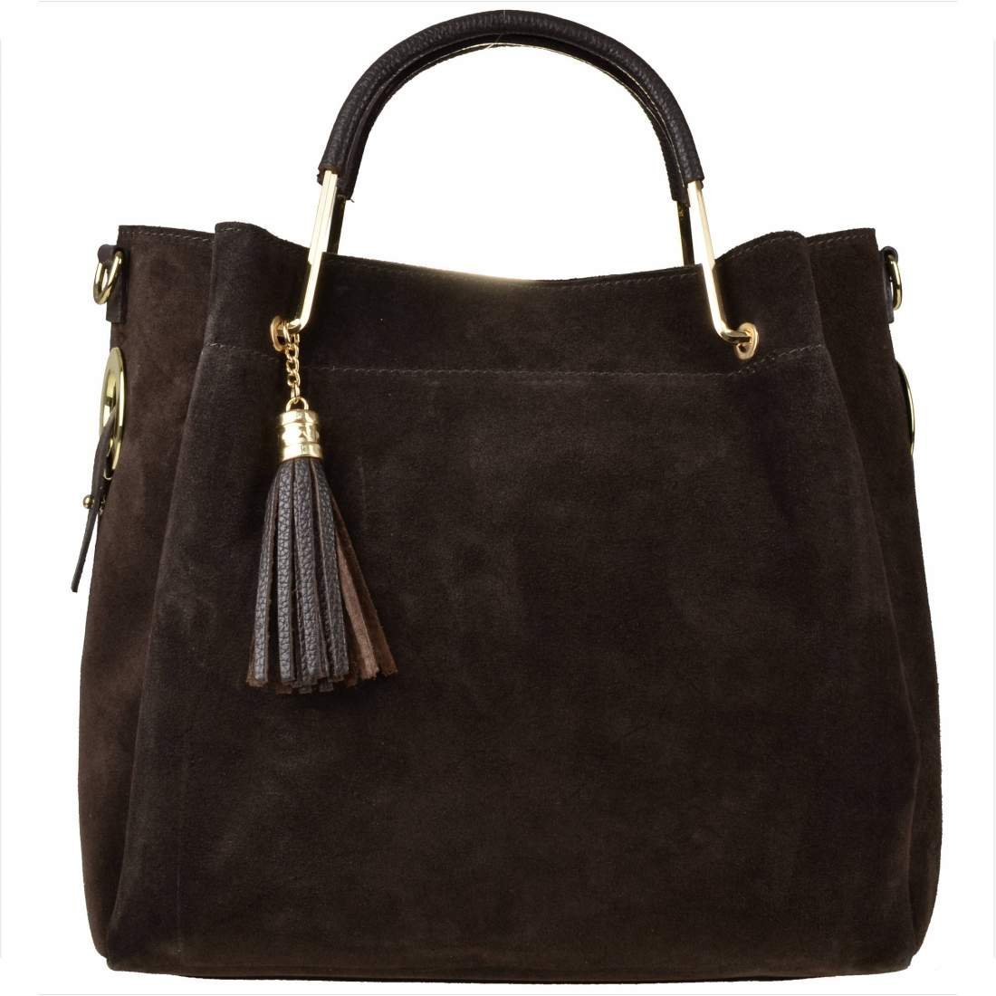 VEZZE torebka shopper kuferek skóra naturalna zamszowa brąz czekolada