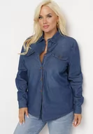 Koszule damskie - Niebieska Bawełniana Koszula z Jeansu Zapinana na Guziki Barfianna - miniaturka - grafika 1